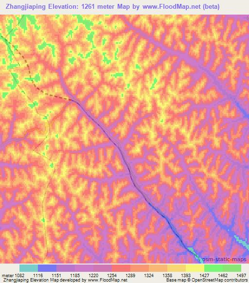 Zhangjiaping,China Elevation Map