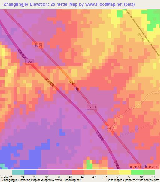 Zhanglingjie,China Elevation Map