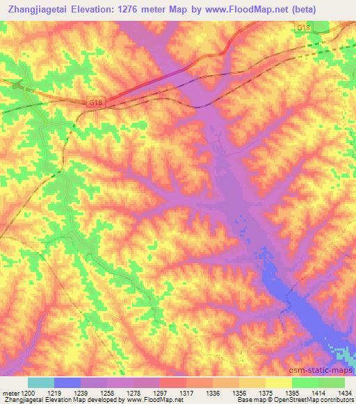 Zhangjiagetai,China Elevation Map