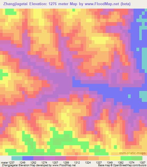 Zhangjiagetai,China Elevation Map