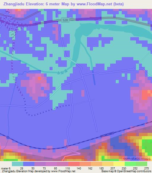 Zhangjiadu,China Elevation Map