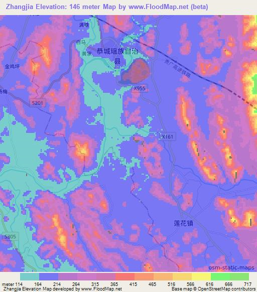 Zhangjia,China Elevation Map