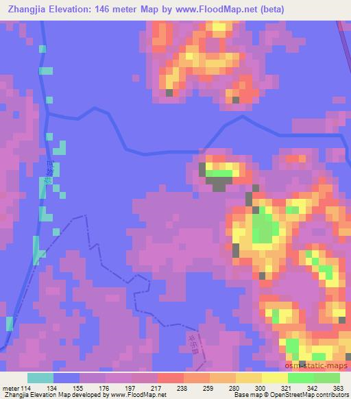 Zhangjia,China Elevation Map