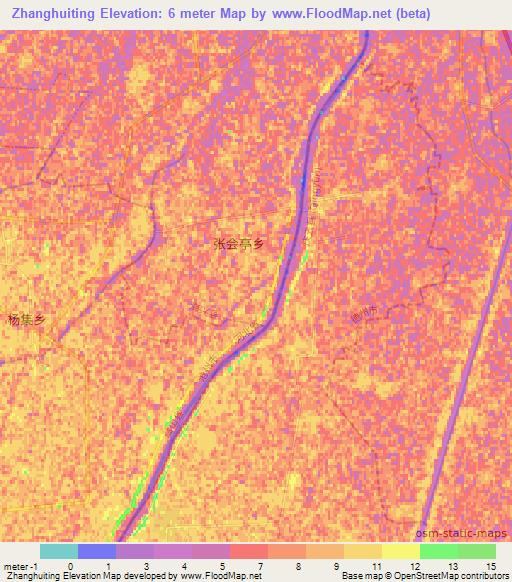 Zhanghuiting,China Elevation Map