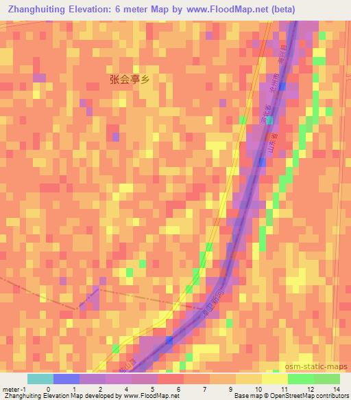 Zhanghuiting,China Elevation Map
