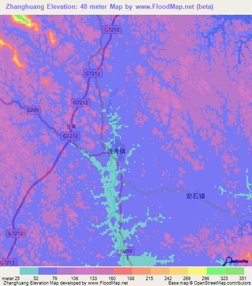 Zhanghuang,China Elevation Map