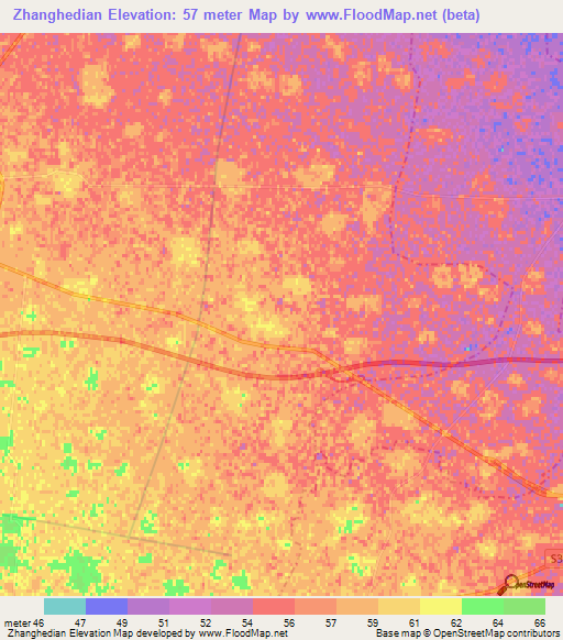 Zhanghedian,China Elevation Map