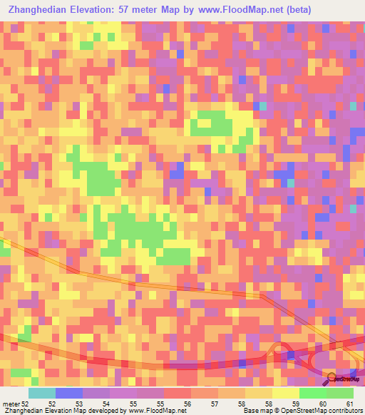 Zhanghedian,China Elevation Map