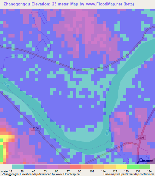Zhanggongdu,China Elevation Map