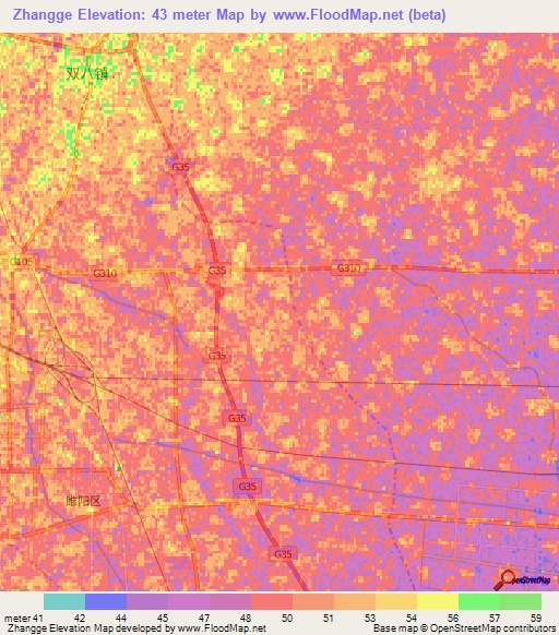 Zhangge,China Elevation Map