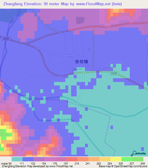 Zhangfang,China Elevation Map