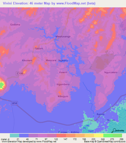 Vivini,Kenya Elevation Map