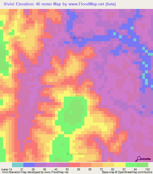 Vivini,Kenya Elevation Map