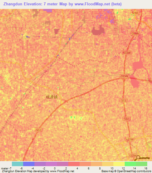 Zhangdun,China Elevation Map