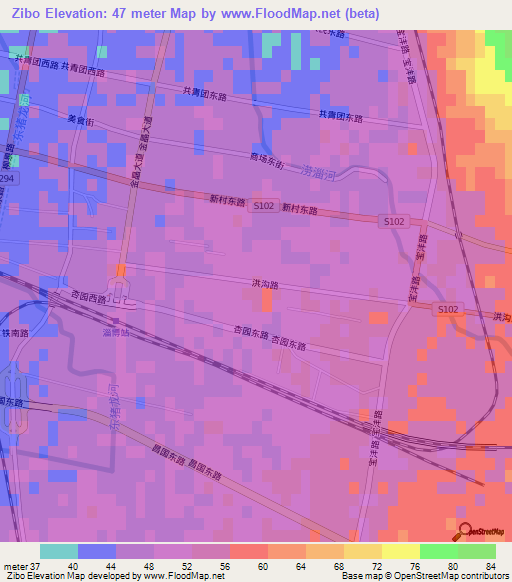 Zibo,China Elevation Map