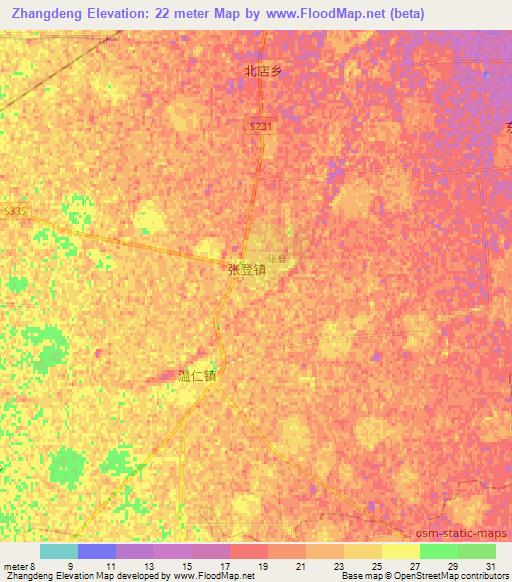 Zhangdeng,China Elevation Map