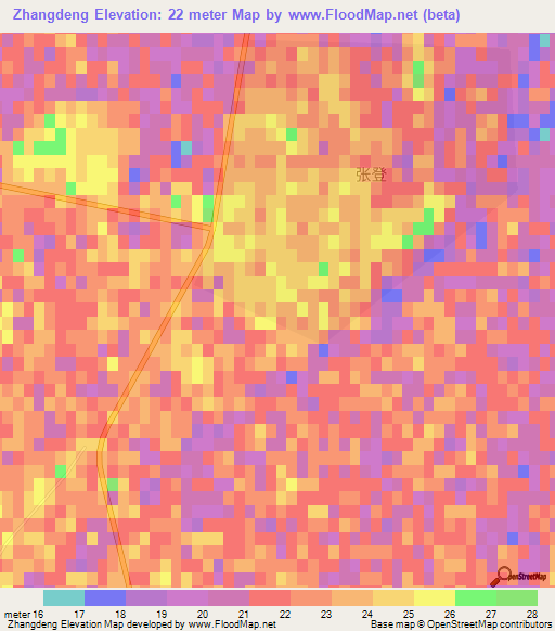 Zhangdeng,China Elevation Map