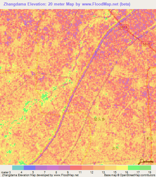 Zhangdama,China Elevation Map