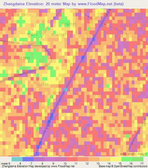 Zhangdama,China Elevation Map