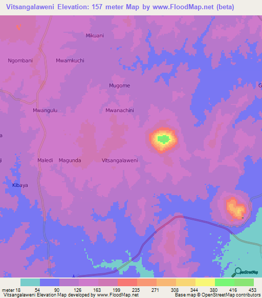 Vitsangalaweni,Kenya Elevation Map