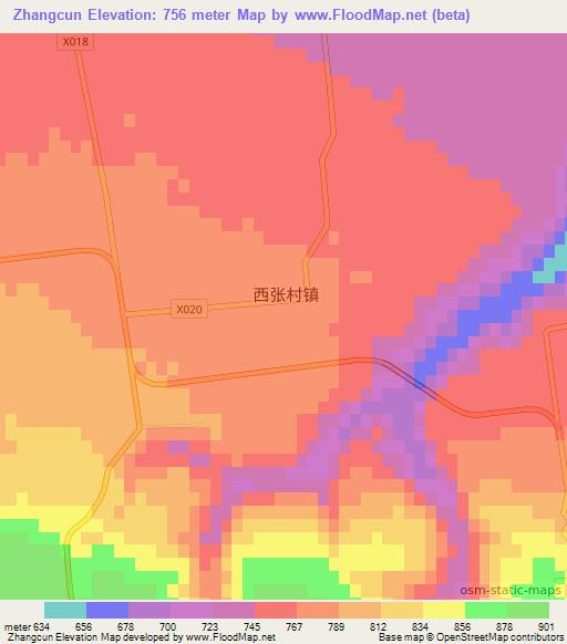 Zhangcun,China Elevation Map
