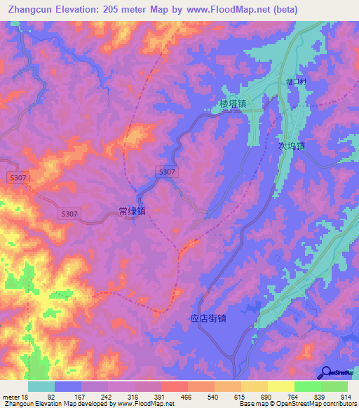 Zhangcun,China Elevation Map