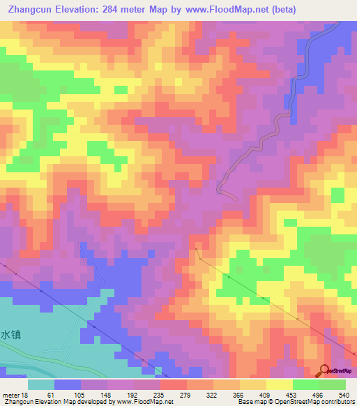 Zhangcun,China Elevation Map