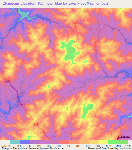 Zhangcun,China Elevation Map