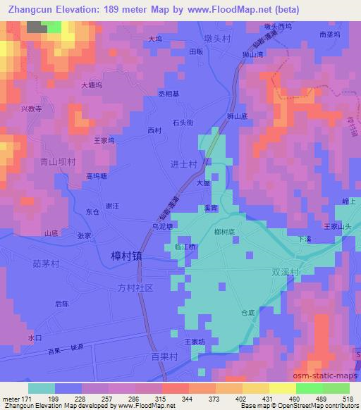 Zhangcun,China Elevation Map