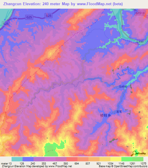 Zhangcun,China Elevation Map