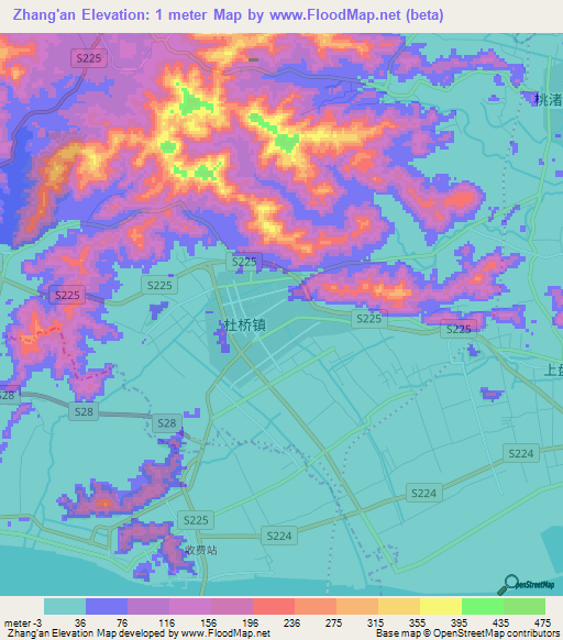 Zhang'an,China Elevation Map