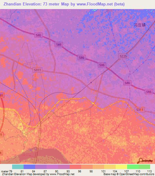 Zhandian,China Elevation Map