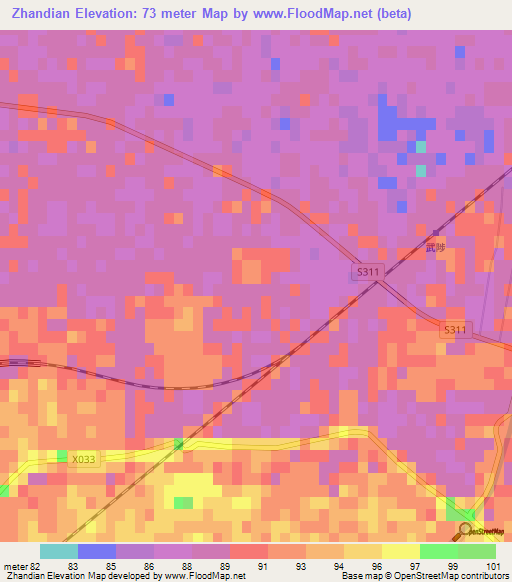 Zhandian,China Elevation Map