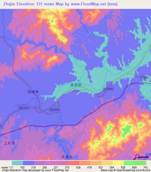 Zhajin,China Elevation Map