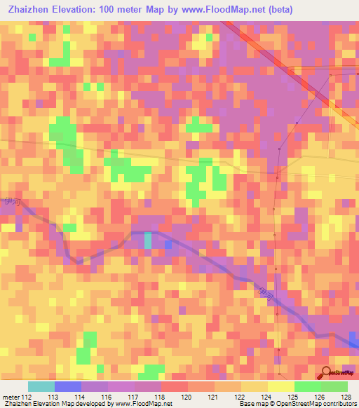 Zhaizhen,China Elevation Map