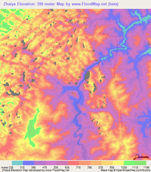 Zhaiya,China Elevation Map