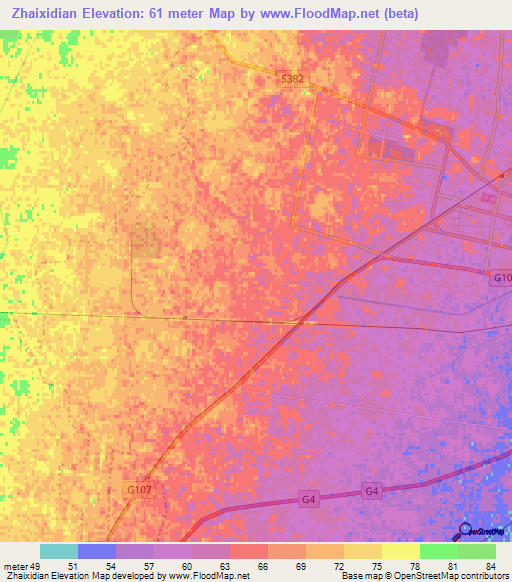 Zhaixidian,China Elevation Map