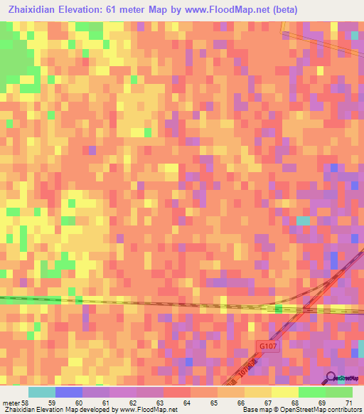 Zhaixidian,China Elevation Map