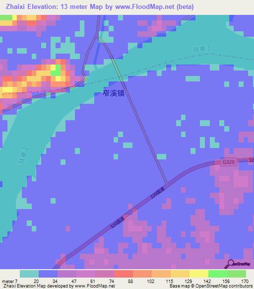 Zhaixi,China Elevation Map