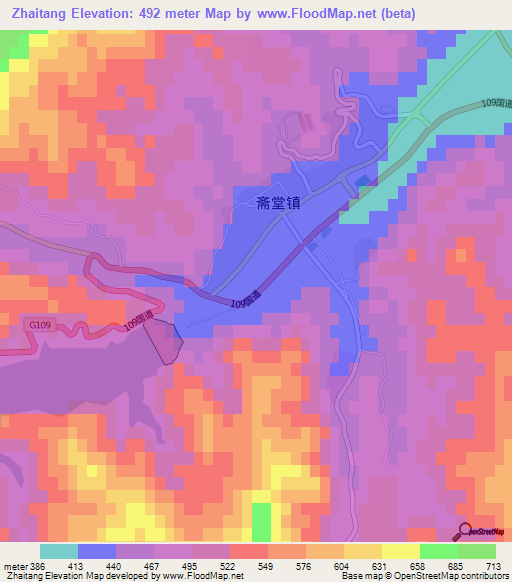 Zhaitang,China Elevation Map