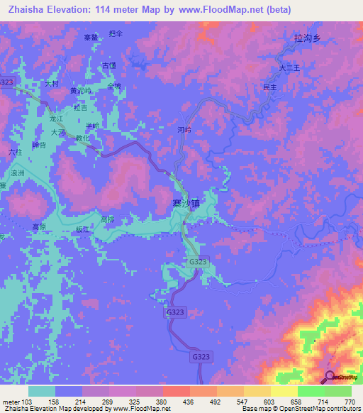 Zhaisha,China Elevation Map