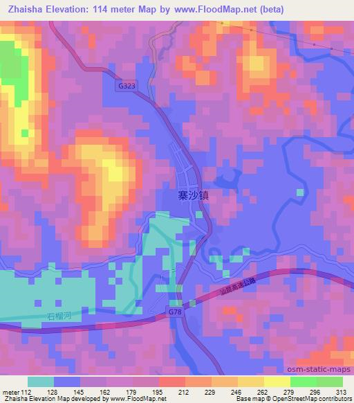 Zhaisha,China Elevation Map