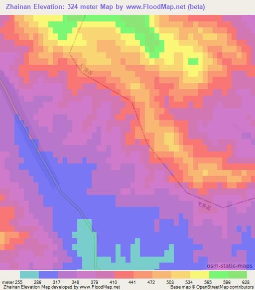 Zhainan,China Elevation Map