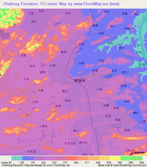 Zhailong,China Elevation Map