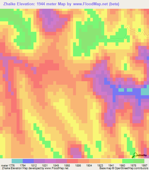 Zhaike,China Elevation Map