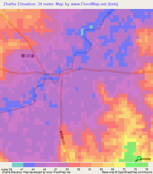 Zhaihe,China Elevation Map