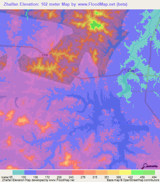 Zhaifan,China Elevation Map