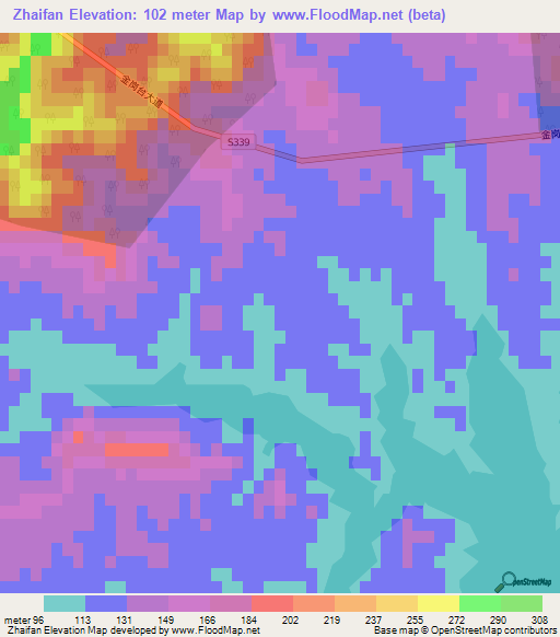 Zhaifan,China Elevation Map