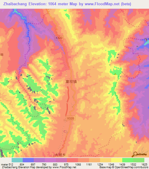 Zhaibachang,China Elevation Map