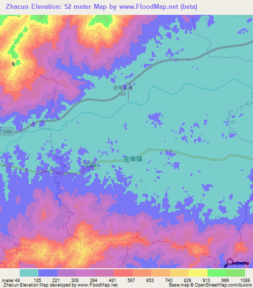 Zhacun,China Elevation Map